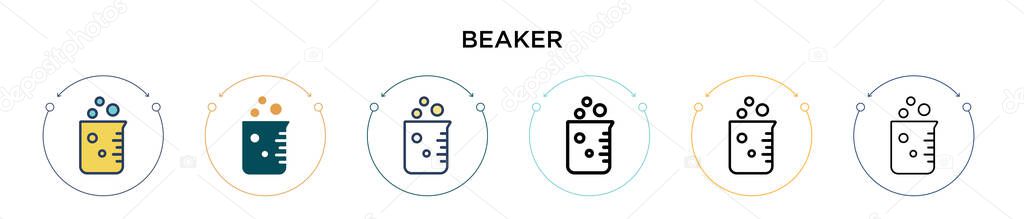 Beaker icon in filled, thin line, outline and stroke style. Vector illustration of two colored and black beaker vector icons designs can be used for mobile, ui, web