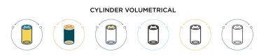 Silindir hacimli simge doldurulmuş, ince çizgi, ana hatlar ve vuruş stili. Mobil, ui, web için iki renkli ve siyah silindir hacimli vektör simgelerinin vektör illüstrasyonu kullanılabilir