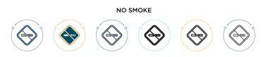 Dolu, ince çizgi, özet ve vuruş şeklinde duman sinyali simgesi yok. Mobil, ui, web için iki renkli ve siyahın vektör illüstrasyonu duman sinyali vektör simgeleri kullanılamaz