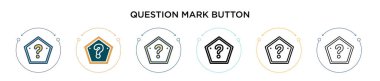 Soru işareti simgesi simgesi doldurulmuş, ince çizgi, özet ve çizgi şeklinde. Mobil, ui için iki renkli ve siyah soru işareti vektör simgeleri tasarımı kullanılabilir, 