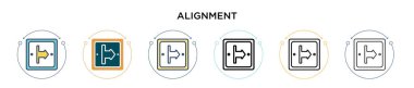 Hizalama simgesi doldurulmuş, ince çizgi, özet ve vuruş stili. Mobil, ui, web için iki renkli ve siyah hizalama vektör simgesi tasarımı kullanılabilir