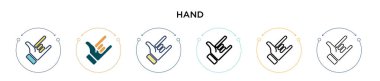 El işaretleri simgesi dolu, ince çizgi, ana hatlar ve vuruş stili. İki renkli ve siyah el işareti vektör simgesi tasarımı mobil, ui, web için kullanılabilir