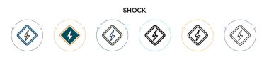 Şok işareti simgesi dolu, ince çizgi, ana hatlar ve vuruş stili. Mobil, ui, web için iki renkli ve siyah şok vektör simgesi tasarımı vektör illüstrasyonu kullanılabilir