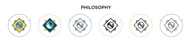 Felsefe ikonu. İnce çizgi, özet ve vuruş stili. Mobil, ui, web için iki renkli ve siyah felsefe vektör ikonu tasarımı vektör illüstrasyonu kullanılabilir