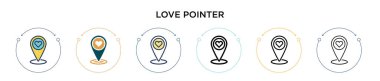 Aşk işaretçi simgesi dolu, ince çizgi, özet ve vuruş stili. Mobil, ui, web için iki renkli ve siyah aşk işaretleyici ikonu tasarımı vektör illüstrasyonu kullanılabilir