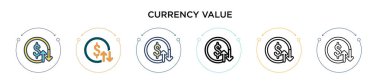 Para birimi değer simgesi dolu, ince çizgi, özet ve vuruş stili. Mobil, ui, web için iki renkli ve siyah para birimi değer vektör ikonu tasarımı vektör illüstrasyonu kullanılabilir