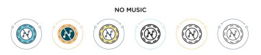Dolu, ince çizgi, özet ve vuruş tarzında müzik ikonu yok. Mobil, ui, web için hiçbir müzik vektör simgesi dizaynı kullanılamaz
