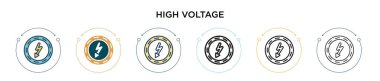 Yüksek voltajlı ikon, ince çizgi, özet ve vuruş stili. Mobil, ui, web için iki renkli ve siyah yüksek gerilim vektör ikonu tasarımı vektör illüstrasyonu kullanılabilir