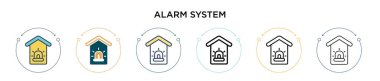Alarm sistemi simgesi doldurulmuş, ince çizgi, özet ve vuruş stili. Mobil, ui, web için iki renkli ve siyah alarm sistemi vektör ikonu tasarımı vektör illüstrasyonu kullanılabilir