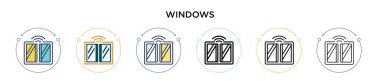 Pencere simgesi dolu, ince çizgi, özet ve vuruş stili. İki renkli ve siyah pencere vektör simgesi tasarımı mobil, ui, web için kullanılabilir