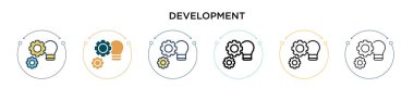 Geliştirme simgesi dolu, ince çizgi, özet ve vuruş stili. Mobil, ui, web için iki renkli ve siyah geliştirme vektör ikonu tasarımının vektör illüstrasyonu kullanılabilir