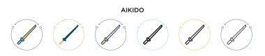 Aikido simgesi doldurulmuş, ince çizgi, özet ve vuruş stili. Mobil, ui, web için iki renkli ve siyah aikido vektör ikonu tasarımı vektör illüstrasyonu kullanılabilir