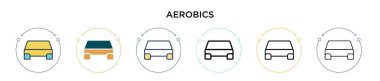 Aerobik simgesi dolu, ince çizgi, özet ve vuruş stili. Mobil, ui, web için iki renkli ve siyah aerobik vektör ikonu tasarımı vektör illüstrasyonu kullanılabilir