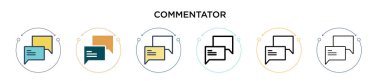 Yorumcu simgesi doldurulmuş, ince çizgi, özet ve vuruş stili. Mobil, ui, web için iki renkli ve siyah yorumcu vektör ikonu tasarımının vektör illüstrasyonu kullanılabilir