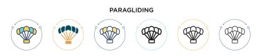 Paragliding simgesi dolu, ince çizgi, özet ve vuruş stili. Mobil, ui, web için iki renkli ve siyah paragliding vektör ikonu tasarımı vektör illüstrasyonu kullanılabilir