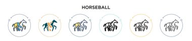 Horseball ikonu doldurulmuş, ince çizgi, özet ve vuruş stili. Mobil, ui, web için iki renkli ve siyah attopu vektör ikonu tasarımı vektör illüstrasyonu kullanılabilir