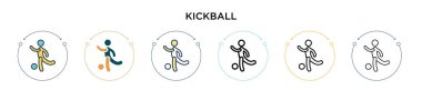 Kickball ikonu dolu, ince çizgi, özet ve vuruş stili. Mobil, ui, web için iki renkli ve siyah kickball vektör ikonu tasarımı vektör illüstrasyonu kullanılabilir