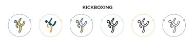 Kickboks ikonu dolu, ince çizgi, özet ve vuruş stili. Mobil, ui, web için iki renkli ve siyah kickboks vektör ikonu tasarımı vektör illüstrasyonu kullanılabilir