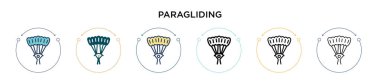 Paragliding simgesi dolu, ince çizgi, özet ve vuruş stili. Mobil, ui, web için iki renkli ve siyah paragliding vektör ikonu tasarımı vektör illüstrasyonu kullanılabilir