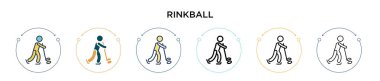 Rinkball ikonu doldurulmuş, ince çizgi, özet ve vuruş stili. Mobil, ui, web için iki renkli ve siyah rinkball vektör ikonu tasarımı vektör illüstrasyonu kullanılabilir