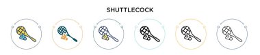 Shuttlecock simgesi doldurulmuş, ince çizgi, özet ve vuruş stili. Mobil, ui, web için iki renkli ve siyah mekik vektör simgesi tasarımı kullanılabilir