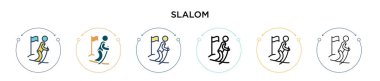 Slalom simgesi dolu, ince çizgi, özet ve vuruş stili. Mobil, ui, web için iki renkli ve siyah slalom vektör simgesi tasarımı vektör illüstrasyonu kullanılabilir