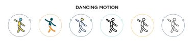 Dans eden hareket simgesi, ince çizgi, özet ve vuruş stili. Mobil, ui, web için iki renkli ve siyah dans vektör ikonu tasarımı vektör illüstrasyonu kullanılabilir