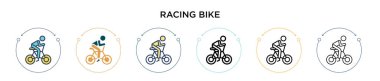 Yarış ikonu doldurulmuş, ince çizgi, ana hatlar ve vuruş stili. Mobil, ui, web için iki renkli ve siyah bisiklet vektör ikonu tasarımı vektör illüstrasyonu kullanılabilir