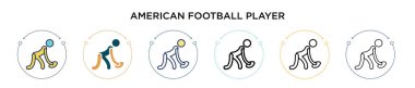 Amerikan futbolcu ikonu. İnce çizgi, dış hatlar ve vuruş stili. Mobil, ui, web için iki renkli ve siyah Amerikan futbolcu vektör ikonu tasarımı vektör illüstrasyonu kullanılabilir