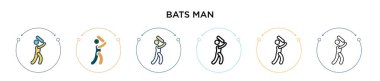 Yarasa adam ikonu dolu, ince çizgi, özet ve vuruş stili. İki renkli ve siyah yarasa adam vektör simgesi tasarımı mobil, ui, web için kullanılabilir