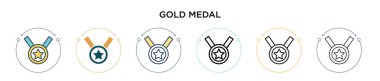Altın madalya ikonu, ince çizgi, özet ve vuruş stili. Mobil, ui, web için iki renkli ve siyah altın madalya vektör ikonu tasarımı vektör illüstrasyonu kullanılabilir