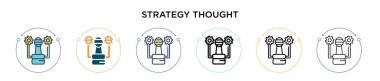 Strateji düşünce ikonu dolu, ince çizgi, özet ve vuruş stili. İki renkli ve siyah stratejinin vektör illüstrasyonu vektör simgeleri taşınabilir, ui, web için kullanılabilir