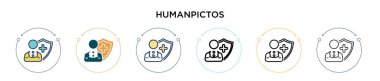 Humanpictos simgesi dolu, ince çizgi, özet ve vuruş stili. Mobil, ui, web için iki renkli ve siyah humanpictos vektör ikonu tasarımı vektör illüstrasyonu kullanılabilir