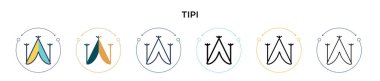 Tipi simgesi doldurulmuş, ince çizgi, özet ve vuruş stili. Mobil, ui, web için iki renkli ve siyah tente vektör simgesi çizimi kullanılabilir