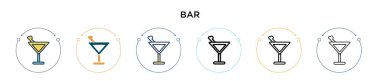 Bar simgesi doldurulmuş, ince çizgi, ana hatlar ve vuruş stili. Mobil, ui, web için iki renkli ve siyah çubuk vektör simgesi çizimi kullanılabilir