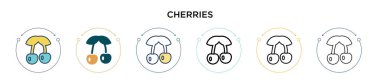Kiraz ikonu dolu, ince çizgi, özet ve vuruş stili. Mobil, ui, web için iki renkli ve siyah kiraz vektör ikonu tasarımı vektör illüstrasyonu kullanılabilir