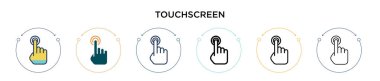 Dokunmatik ekran simgesi ile doldurulmuş, ince çizgi, özet ve vuruş stili. Mobil, ui, web için iki renkli ve siyah dokunmatik ekran vektör ikonu tasarımı vektör illüstrasyonu kullanılabilir