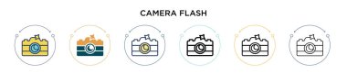 Kamera flaş simgesi dolu, ince çizgi, özet ve vuruş stili. Mobil, ui, web için iki renkli ve siyah kamera flaş vektör ikonu tasarımı vektör illüstrasyonu kullanılabilir