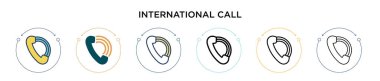 Uluslararası çağrı simgesi dolu, ince çizgi, özet ve vuruş stili. İki renkli ve siyah uluslararası çağrı vektör simgesi tasarımı mobil, ui, web için kullanılabilir