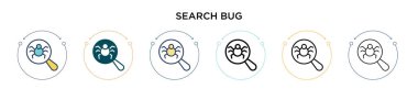Arama böceği simgesi doldurulmuş, ince çizgi, özet ve vuruş stili. Mobil, ui, web için iki renkli ve siyah hata vektör ikonu tasarımının vektör illüstrasyonu kullanılabilir