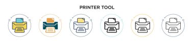 Yazıcı araç simgesi doldurulmuş, ince çizgi, ana hatlar ve vuruş stili. Mobil, ui, web için iki renkli ve siyah yazıcı aracı vektör ikonu tasarımının vektör illüstrasyonu kullanılabilir