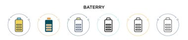 Baterry simgesi dolu, ince çizgi, özet ve vuruş stili. Mobil, ui, web için iki renkli ve siyah bateri vektör ikonu tasarımı vektör illüstrasyonu kullanılabilir