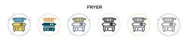 Fryer simgesi doldurulmuş, ince çizgi, özet ve vuruş stili. Mobil, ui, web için iki renkli ve siyah fritöz vektör ikonu tasarımı vektör illüstrasyonu kullanılabilir