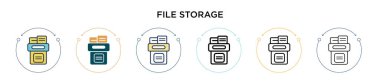 Dosya depolama simgesi doldurulmuş, ince çizgi, özet ve vuruş stili. Mobil, ui, web için iki renkli ve siyah dosya depolama vektör ikonu tasarımının vektör illüstrasyonu kullanılabilir