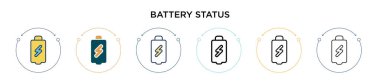 Batarya durum simgesi dolu, ince çizgi, özet ve vuruş stili. Mobil, ui, web için iki renkli ve siyah pil durum vektör ikonu tasarımı vektör illüstrasyonu kullanılabilir