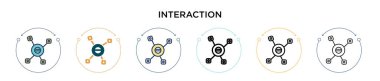 Etkileşim simgesi dolu, ince çizgi, özet ve vuruş stili. Mobil, ui, web için iki renkli ve siyah etkileşim vektör ikonu tasarımının vektör illüstrasyonu kullanılabilir