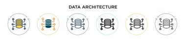 Veri mimarisi simgesi dolu, ince çizgi, özet ve vuruş tarzında. Mobil, ui, web için iki renkli ve siyah veri mimari vektör ikonu tasarımının vektör illüstrasyonu kullanılabilir