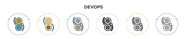 Devops simgesi dolu, ince çizgi, özet ve vuruş stili. Mobil, ui, web için iki renkli ve siyah devops vektör ikonu tasarımı vektör illüstrasyonu kullanılabilir