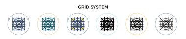 Sistem simgesi doldurulmuş, ince çizgi, özet ve çizgi şeklinde. Mobil, ui, web için iki renkli ve siyah ızgara sistem vektör ikonu tasarımı vektör illüstrasyonu kullanılabilir