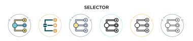 Seçici simgesi doldurulmuş, ince çizgi, özet ve vuruş stili. Mobil, ui, web için iki renkli ve siyah seçici vektör ikonu çizimi kullanılabilir